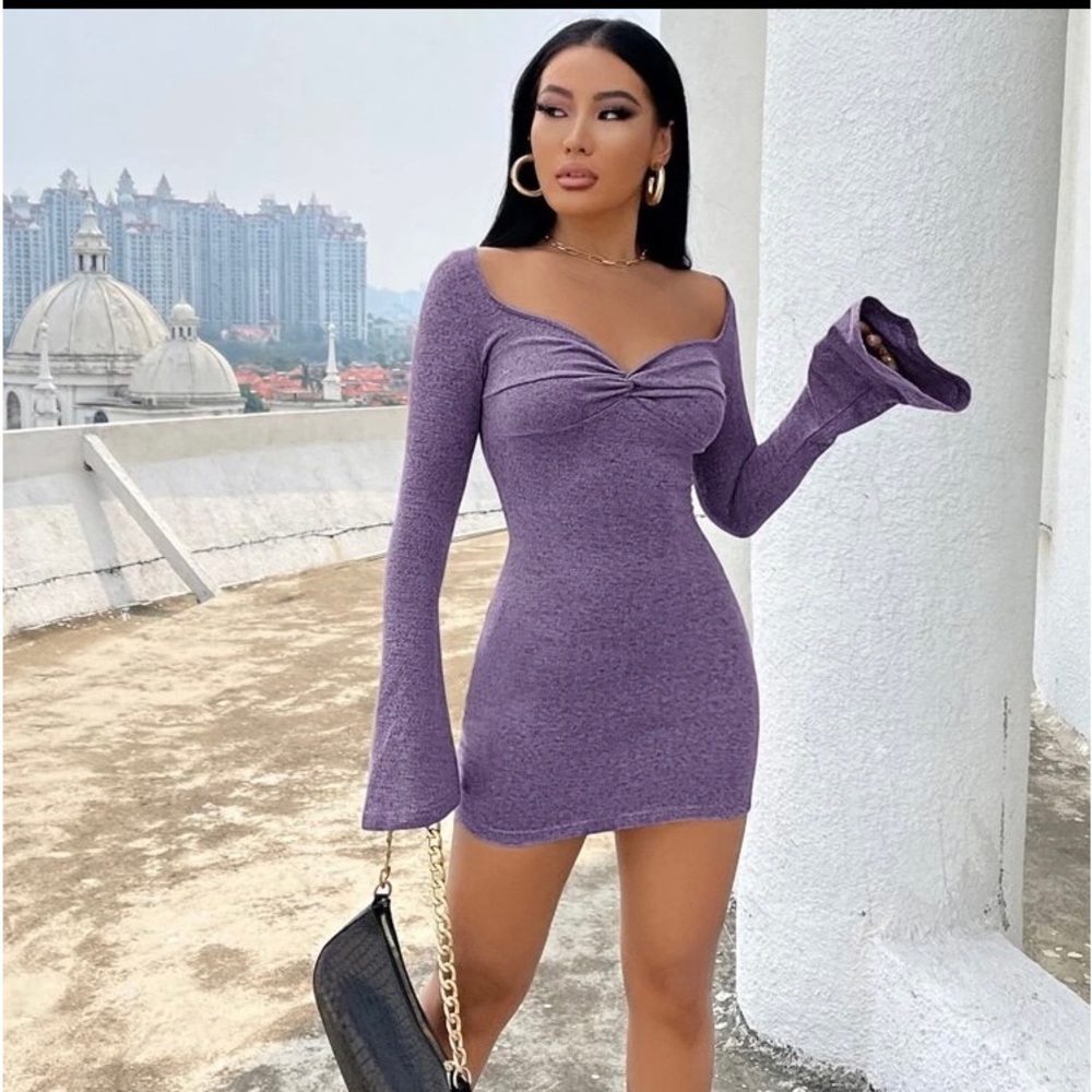 SHEIN SXY Twist Front Flounce Sleeve Bodycon Dress